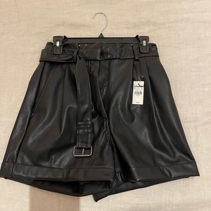 Express High- Waisted leather shorts